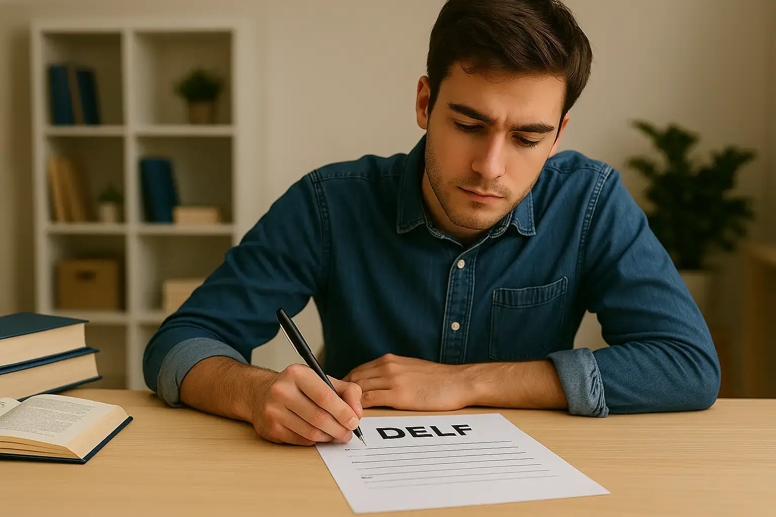 Prepare for the DELF Exam with Confidence at Interactive French. A focused student preparing for the DELF exam at Interactive French in Hong Kong.