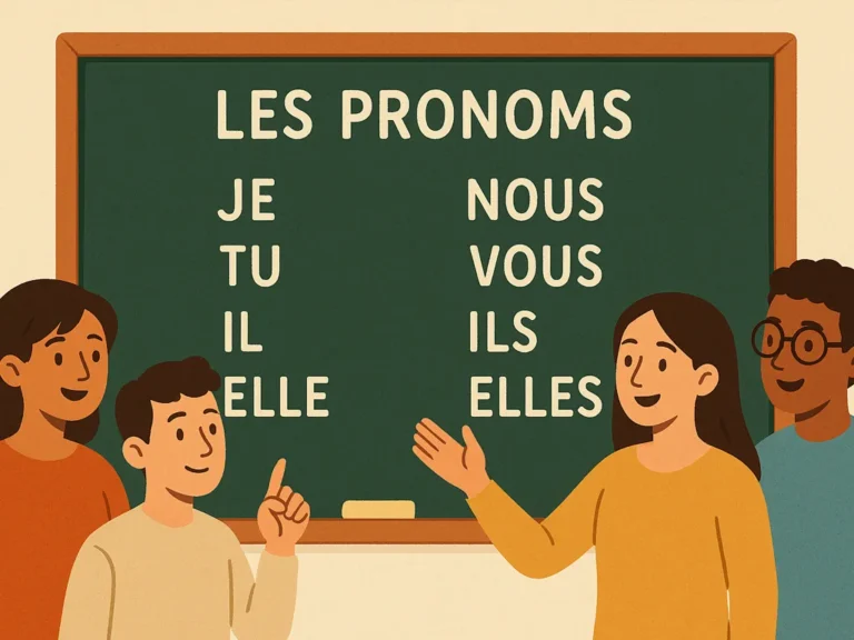 French language study guide showing pronouns chart with examples