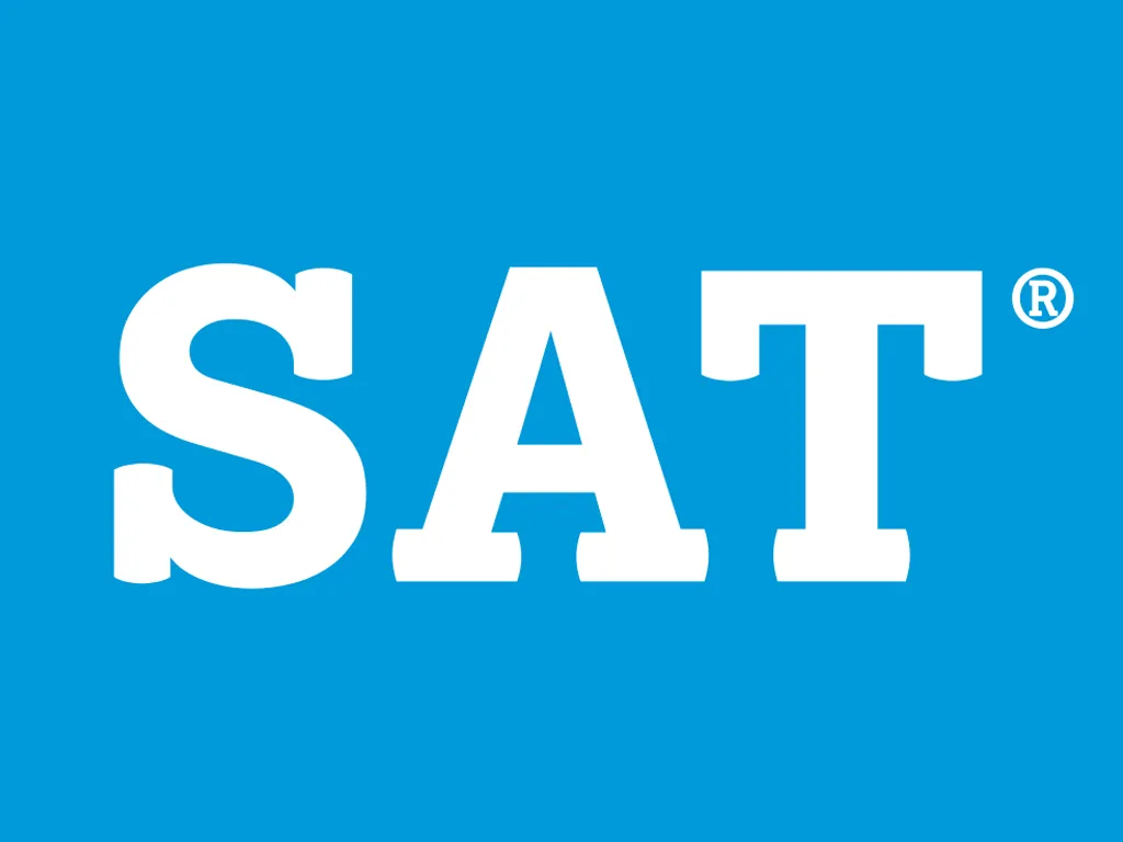 The official SAT logo with white letters on a blue background, representing the SAT French Subject Test.