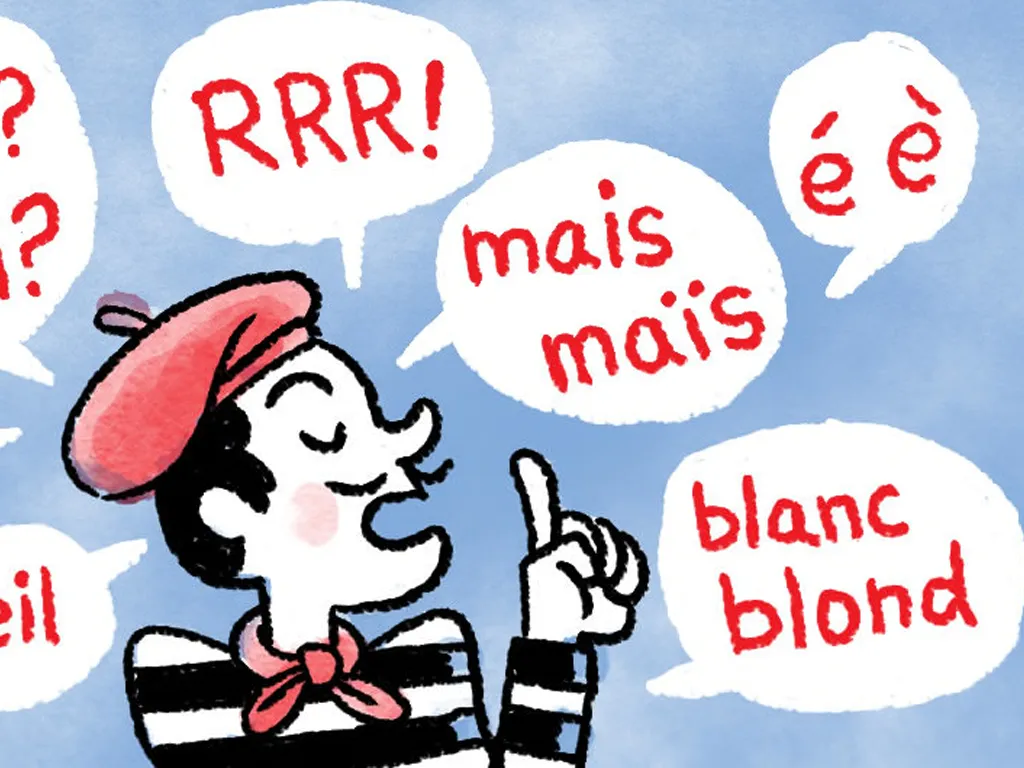 Colorful illustration of French slang phrases with speech bubbles and Parisian elements