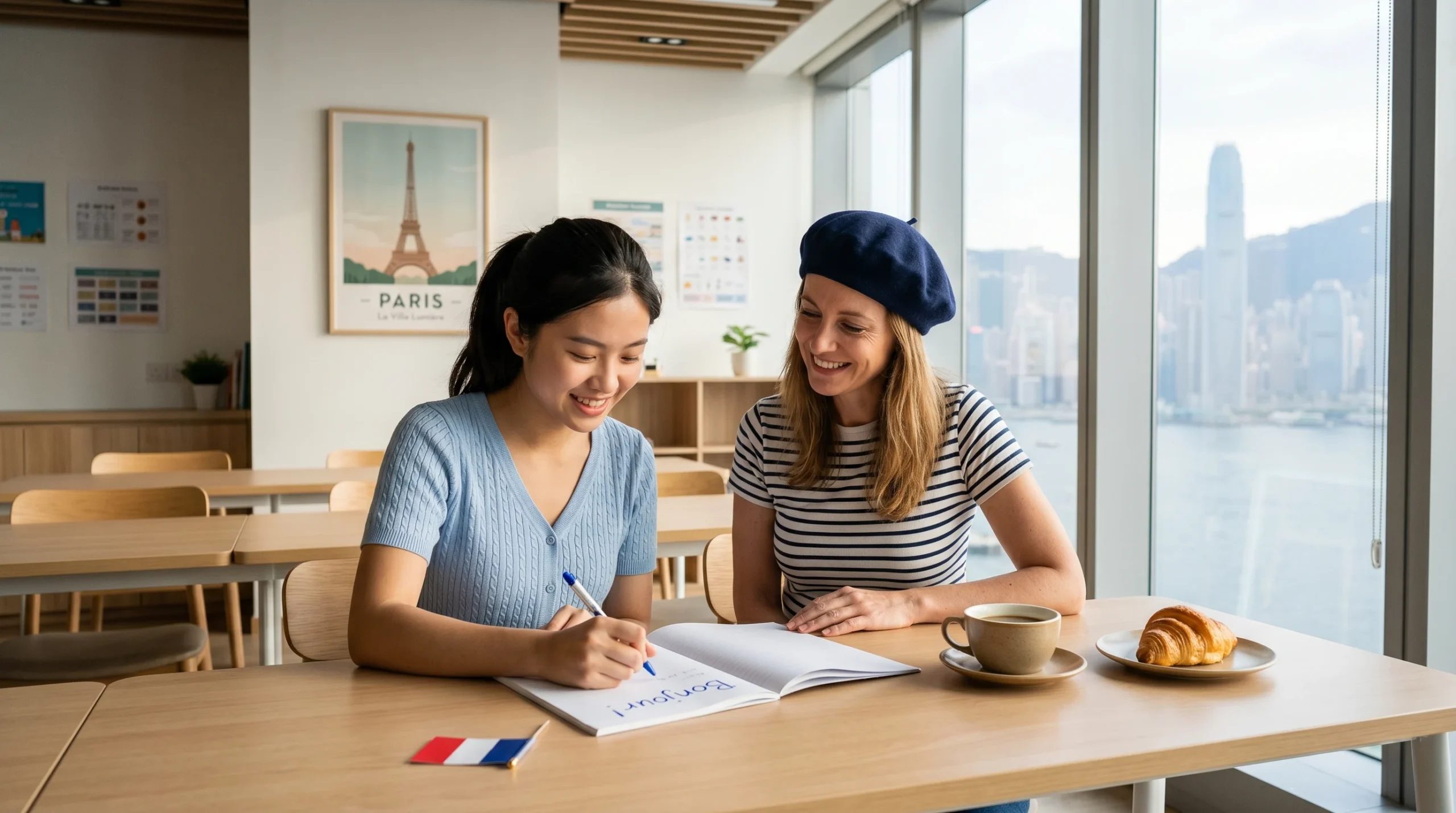 Native French tutor teaching a student in Hong Kong