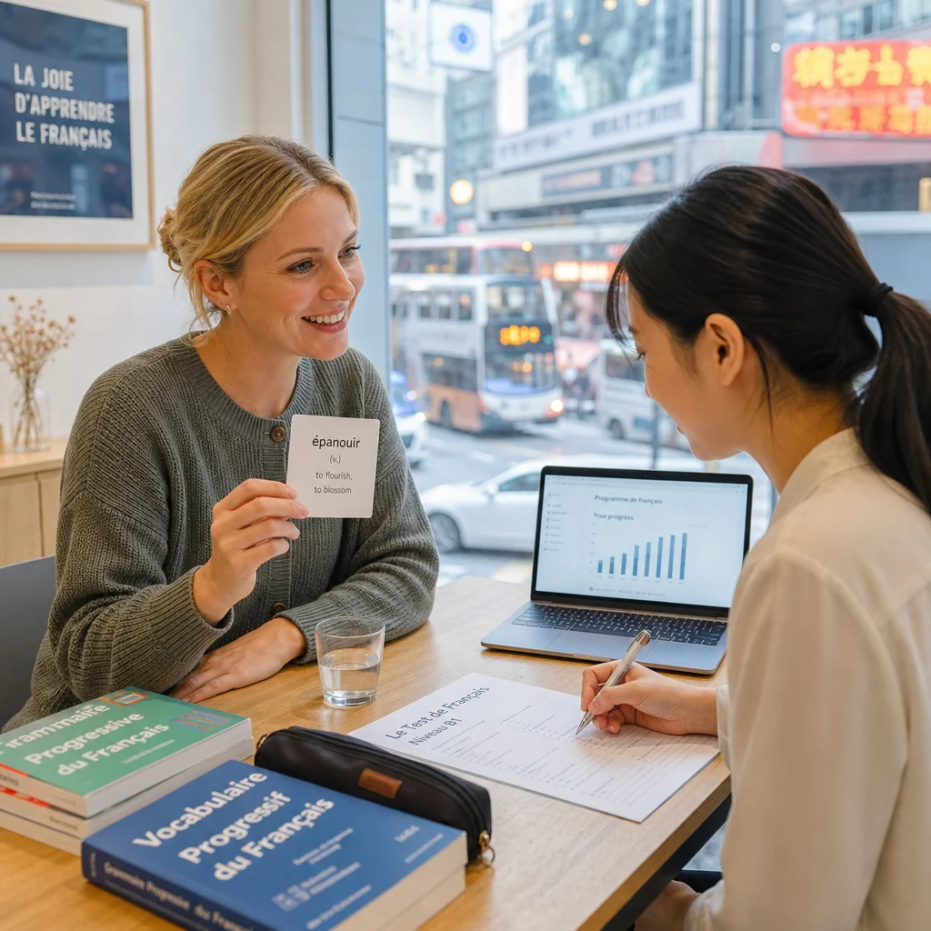 French tutor working one-to-one with a student at our Wan Chai centre