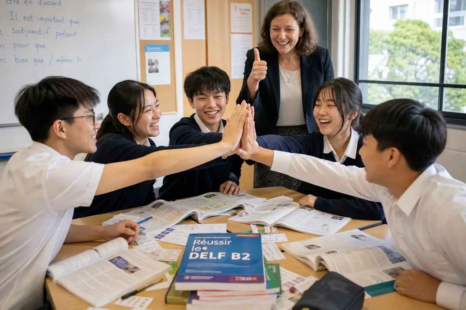 A group of children engaged in a fun and interactive French storytime session with a teacher at Interactive French in Hong Kong.